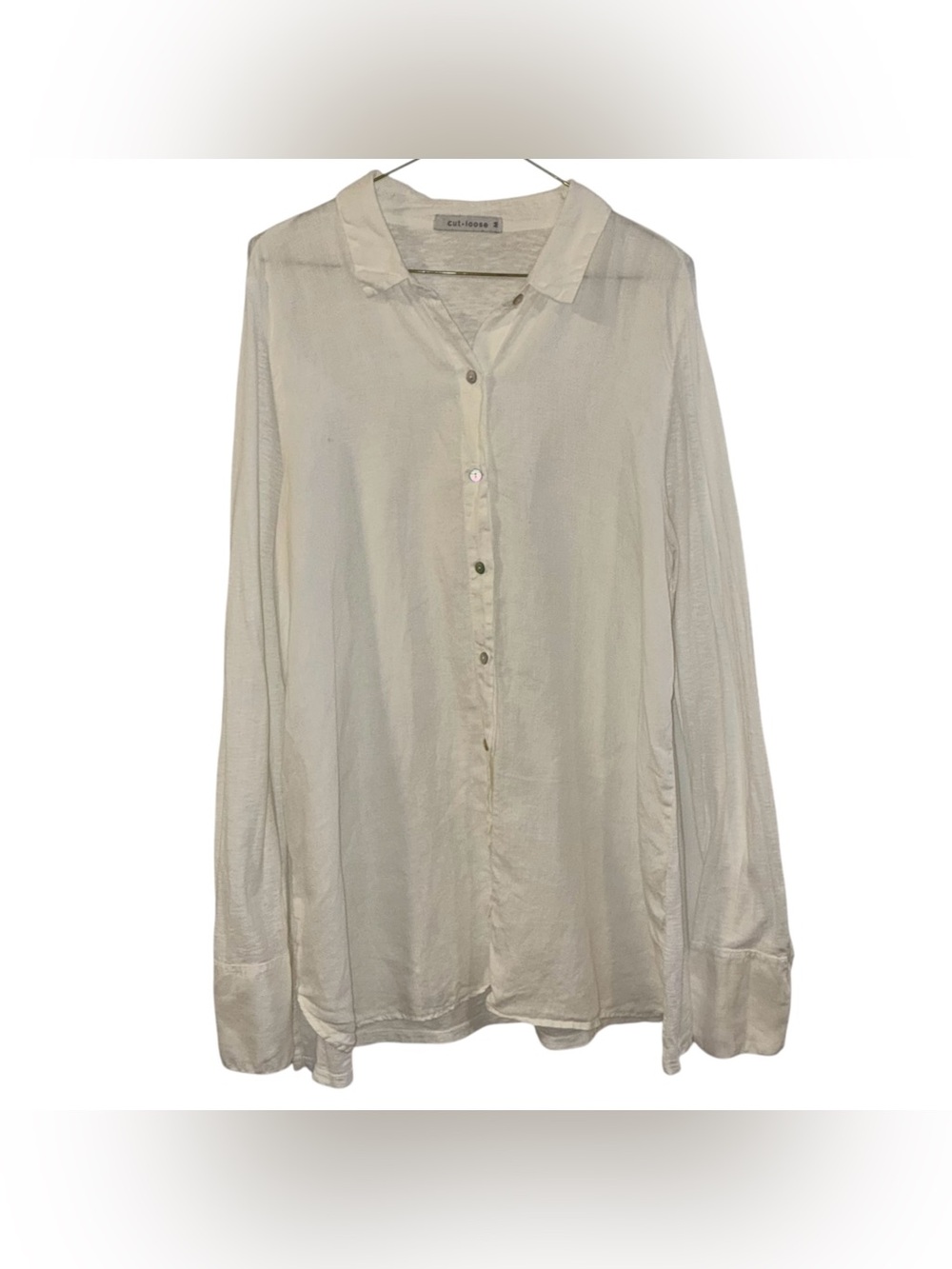 Women’s Cut Loose Long-Sleeve Button-Up Shirt Size Med Linen Blend Lightweight